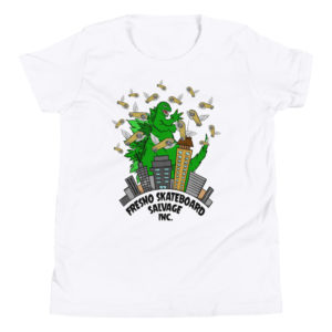 Fresno Skateboard Salvage meets Godzilla - Youth Short Sleeve T-Shirt - Image 4