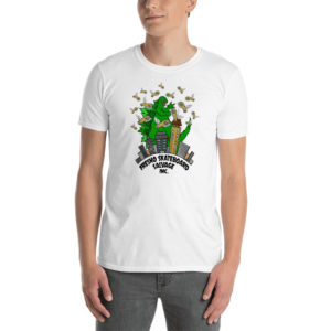 Fresno Skateboard Salvage meets Godzilla - Short-Sleeve Unisex T-Shirt - Image 6