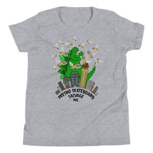 Fresno Skateboard Salvage meets Godzilla - Youth Short Sleeve T-Shirt - Image 3